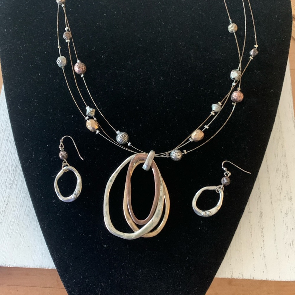 Metallic Multi-Colored Necklace and Earring Set